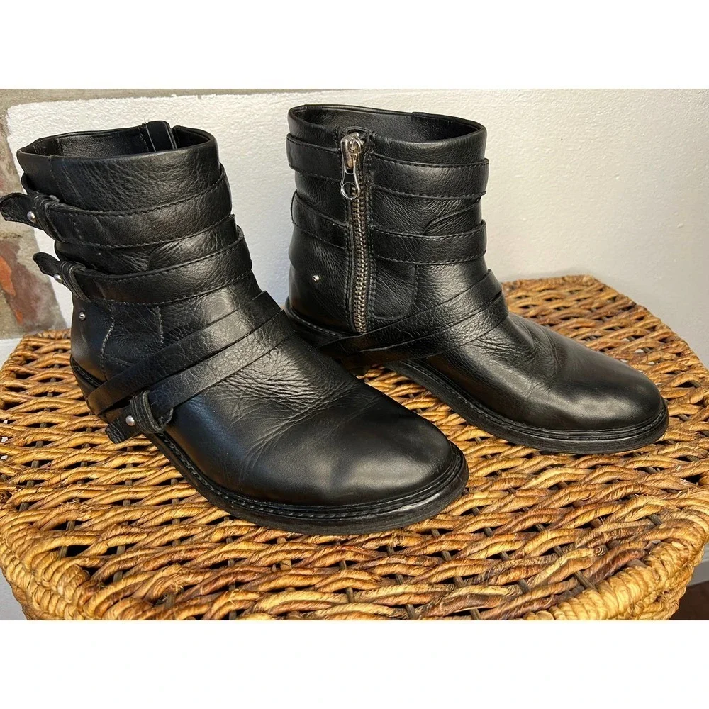 Dolce Vita Kiera Black Leather Moto Harness Ankle Boots Size 8